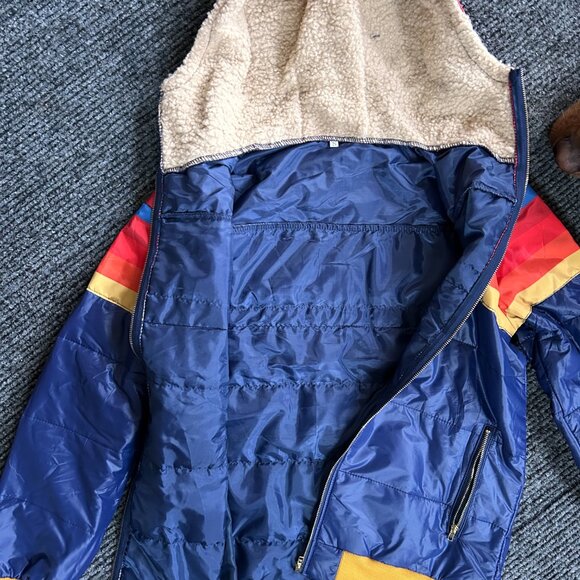 Size 6 - Rainbow Puffer Jacket - Women's Winter Coat, Slim Fit, Hooded Parka - Picture 6 of 7